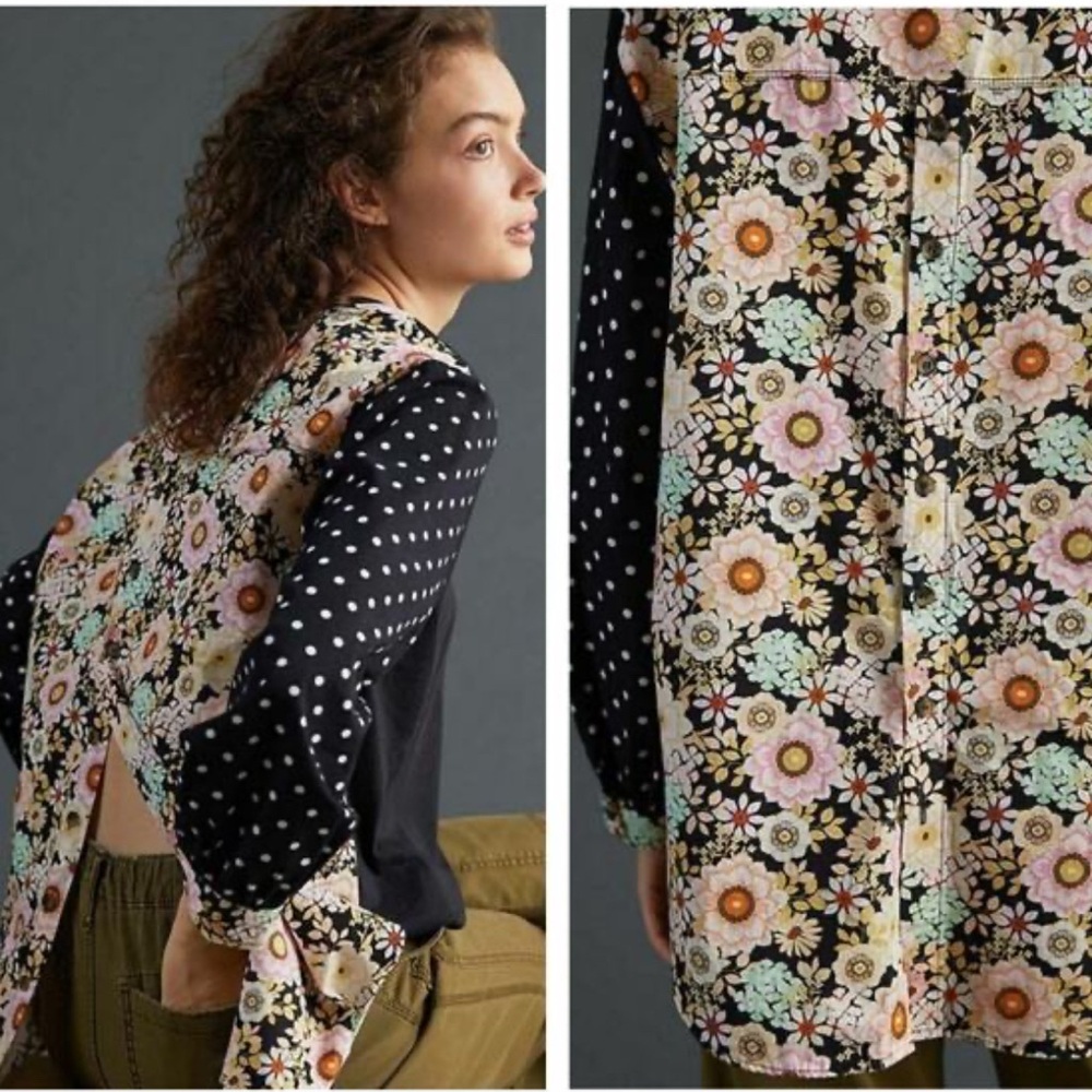EUC Anthropologie Maeve Split Back Floral Top